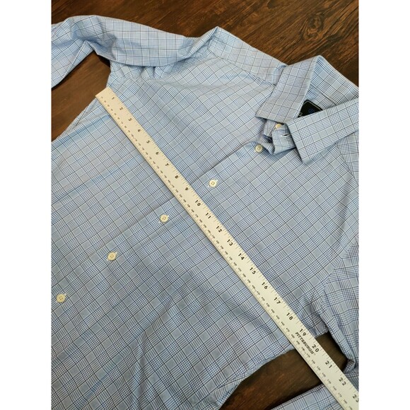 David Donahue Shirt Mens Sz 15 32/33 Long Sleeve Dress Trim Fit Plaid Blue Casua - Picture 4 of 9